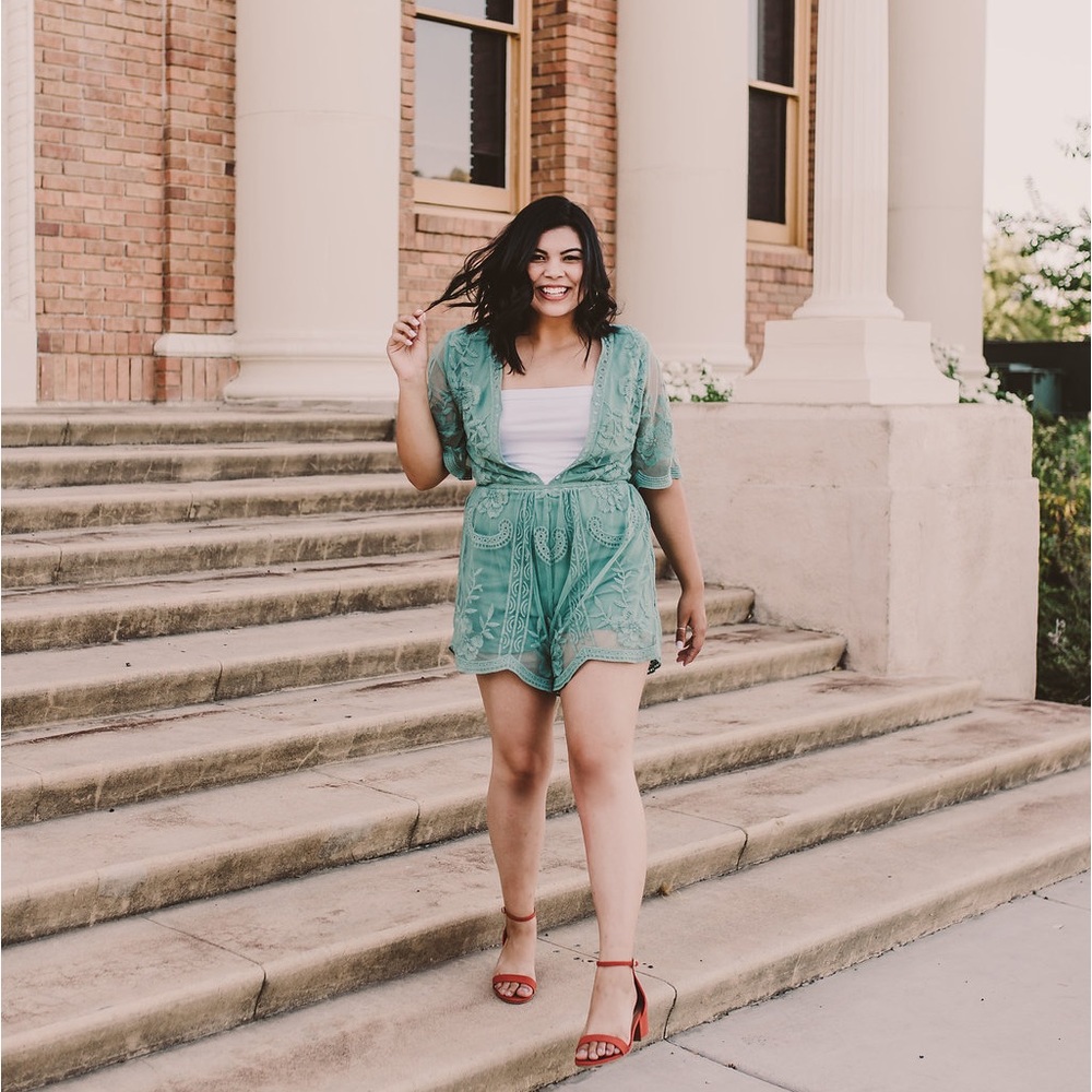 Teal Lace Romper